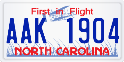 NC license plate AAK1904