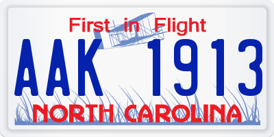 NC license plate AAK1913