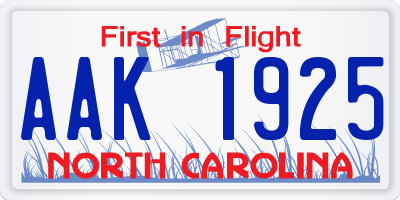 NC license plate AAK1925