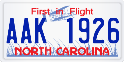 NC license plate AAK1926