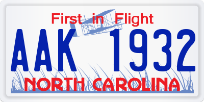 NC license plate AAK1932