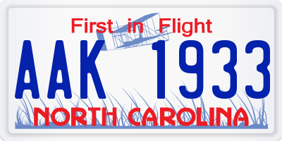 NC license plate AAK1933