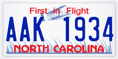 NC license plate AAK1934