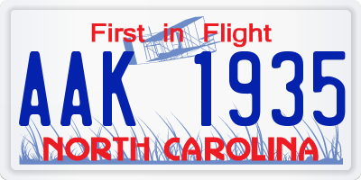 NC license plate AAK1935