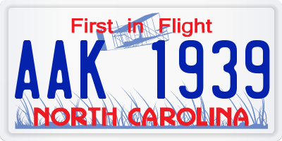 NC license plate AAK1939