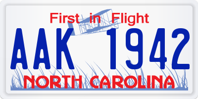 NC license plate AAK1942