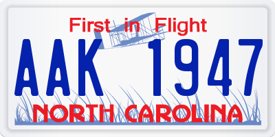 NC license plate AAK1947