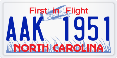 NC license plate AAK1951