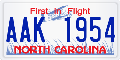 NC license plate AAK1954