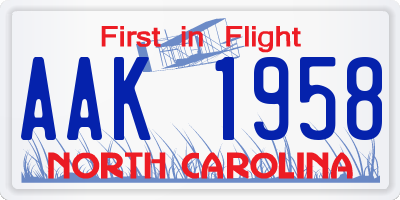 NC license plate AAK1958