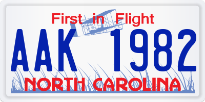 NC license plate AAK1982