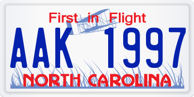 NC license plate AAK1997
