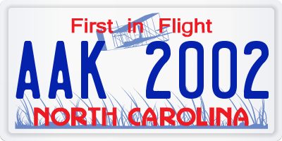 NC license plate AAK2002