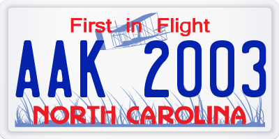 NC license plate AAK2003