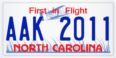 NC license plate AAK2011