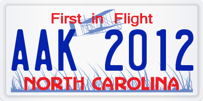NC license plate AAK2012