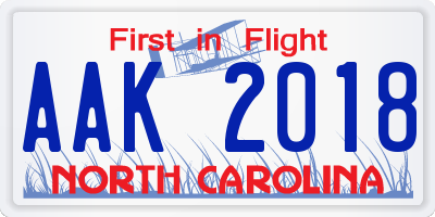NC license plate AAK2018