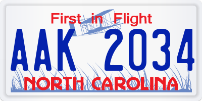 NC license plate AAK2034