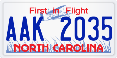 NC license plate AAK2035