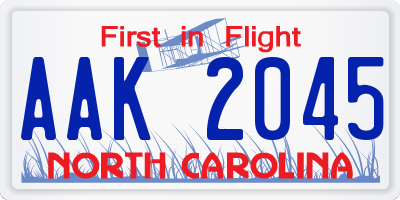 NC license plate AAK2045