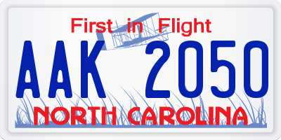 NC license plate AAK2050