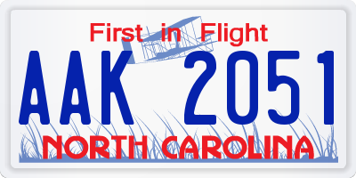 NC license plate AAK2051