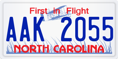 NC license plate AAK2055