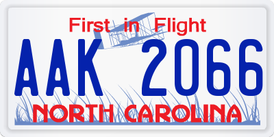 NC license plate AAK2066
