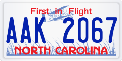 NC license plate AAK2067