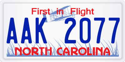 NC license plate AAK2077