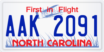 NC license plate AAK2091