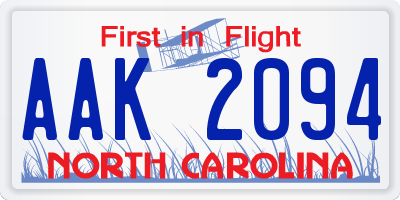 NC license plate AAK2094