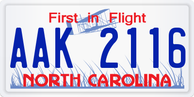 NC license plate AAK2116
