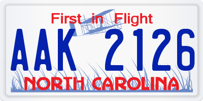 NC license plate AAK2126