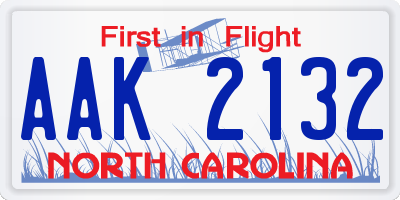 NC license plate AAK2132