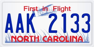NC license plate AAK2133