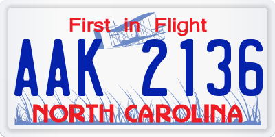 NC license plate AAK2136