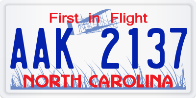 NC license plate AAK2137
