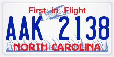 NC license plate AAK2138