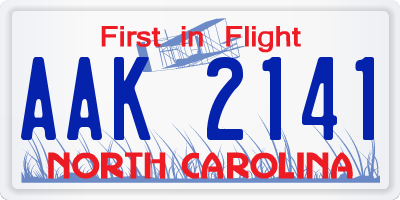 NC license plate AAK2141