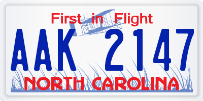 NC license plate AAK2147