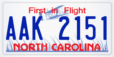 NC license plate AAK2151
