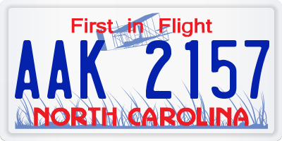 NC license plate AAK2157