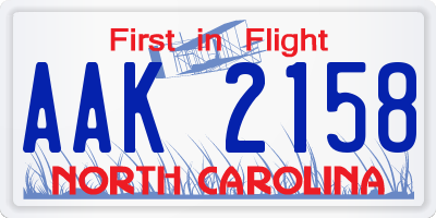 NC license plate AAK2158