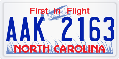 NC license plate AAK2163
