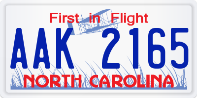 NC license plate AAK2165