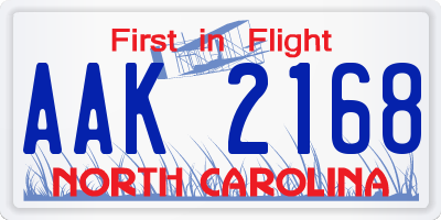NC license plate AAK2168