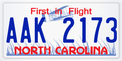 NC license plate AAK2173