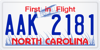NC license plate AAK2181