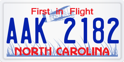 NC license plate AAK2182